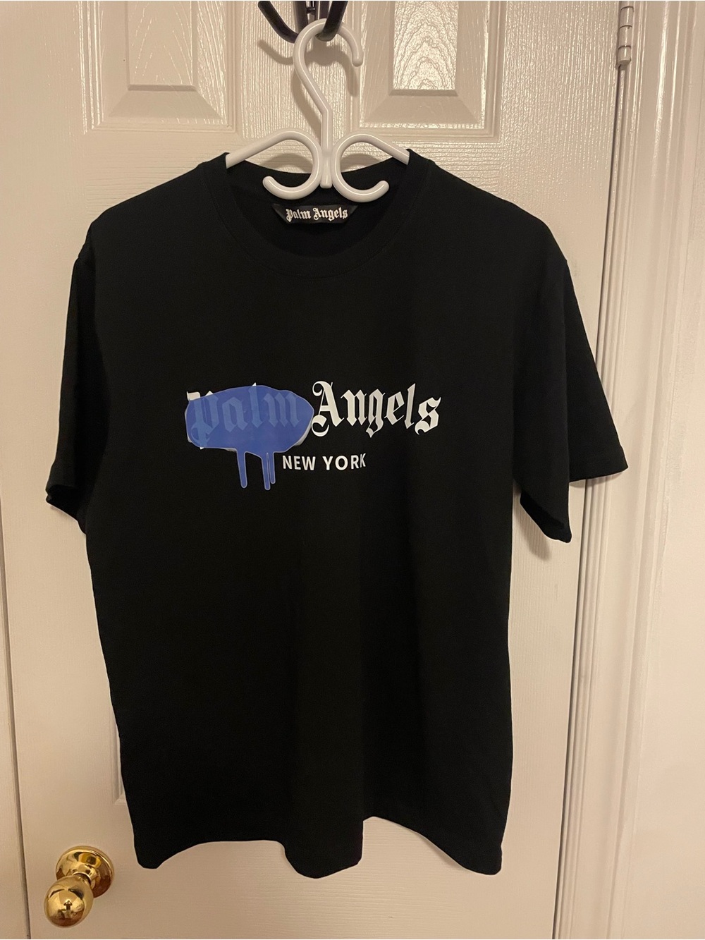 Palm Angels Black T-Shirt with Blue Drip Logo ( LAST CHANCE )